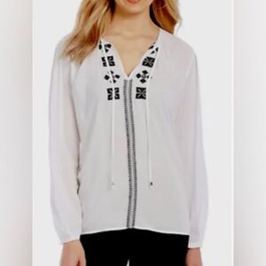 Michael Kors Boho Embroidered Tunic White/Black Size Large